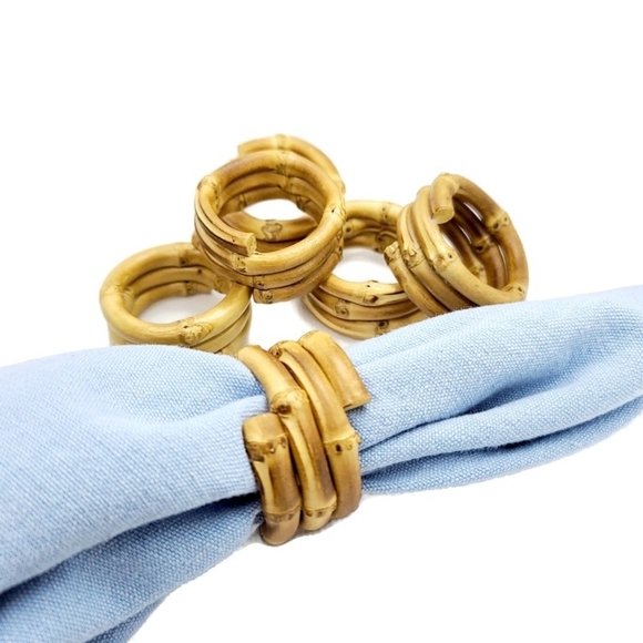 Wooden Napkin Rings-Bamboo, Rustic, Boho Decor - Picture 2 of 4